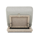 Play with contrast — in shape, material and proportion. Generous, sink-in cushioning sits atop a small, tapered woven plinth base, with structured upholstery with heavy texture inviting a comfortable sit on this outdoor chaise. Cover or store indoors during inclement weather and when not in use. Amethyst Home provides interior design, new home construction design consulting, vintage area rugs, and lighting in the Winter Garden metro area.