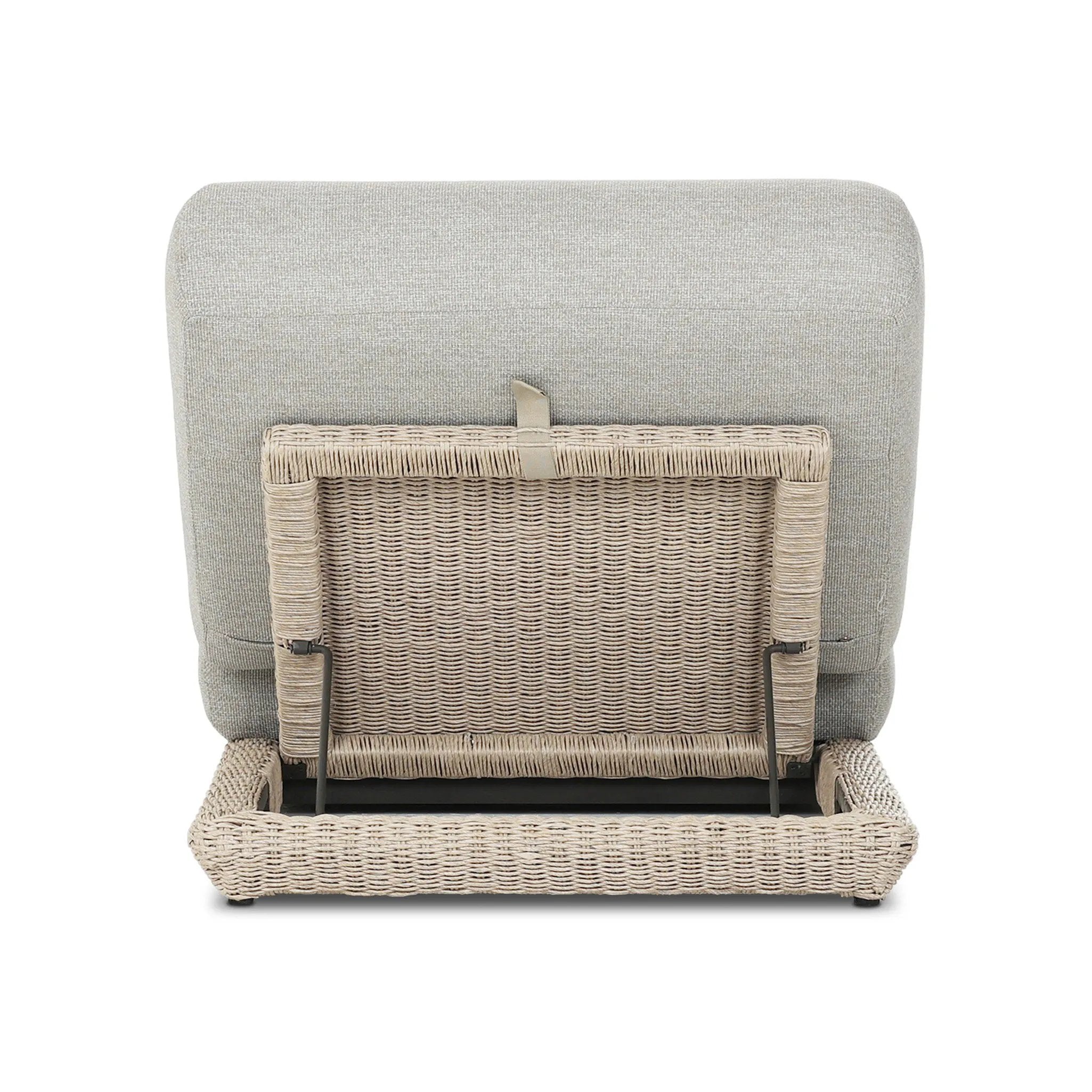 Play with contrast — in shape, material and proportion. Generous, sink-in cushioning sits atop a small, tapered woven plinth base, with structured upholstery with heavy texture inviting a comfortable sit on this outdoor chaise. Cover or store indoors during inclement weather and when not in use. Amethyst Home provides interior design, new home construction design consulting, vintage area rugs, and lighting in the Winter Garden metro area.