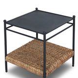 Work subtle coastal vibes into any room with this mixed-material end table, pairing woven hyacinth with charcoal-finished steel. Simplified heritage ball detailing on each leg adds a design-forward touch.As fans of organic modern aesthetics at Amethyst, we love the designer inspired Evanne End Table - Charcoal Iron. Amethyst Home provides interior design, new home construction design consulting, vintage area rugs, and lighting in the Scottsdale metro area.
