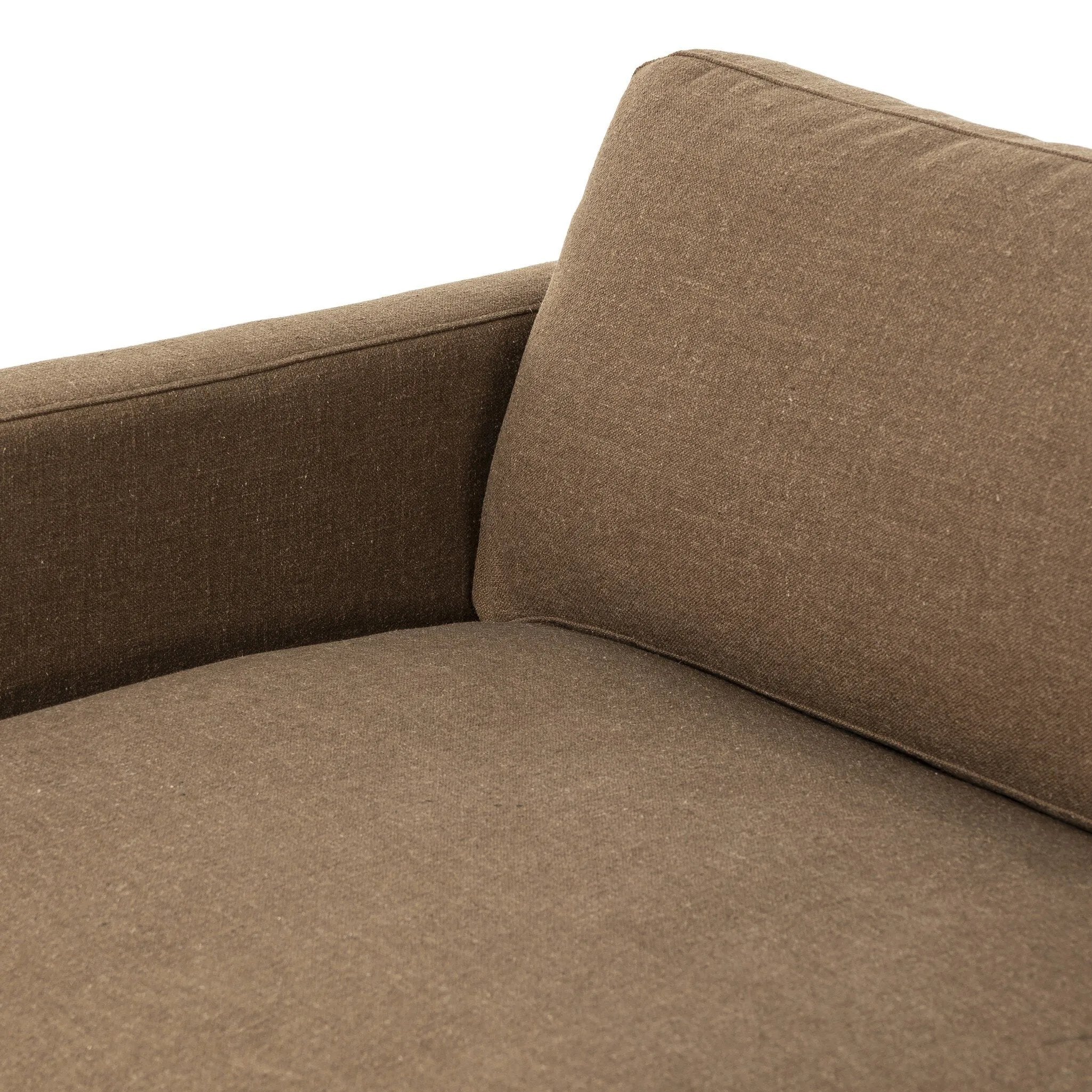 Classic goes contemporary. A brown-finished parawood base supports low, deep seating of high-performance fabric, with track arms for a clean touch.As fans of clean design at Amethyst, we love the warm modern inspired Everly Sofa - Antwerp Cafe. This item pairs well with other brands such as Four Hands and is perfect for minimalist homes Amethyst Home provides interior design, new home construction design consulting, vintage area rugs, and lighting in the Des Moines metro area.