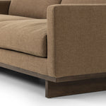 Classic goes contemporary. A brown-finished parawood base supports low, deep seating of high-performance fabric, with track arms for a clean touch.As fans of clean design at Amethyst, we love the warm modern inspired Everly Sofa - Antwerp Cafe. This item pairs well with other brands such as Four Hands and is perfect for minimalist homes Amethyst Home provides interior design, new home construction design consulting, vintage area rugs, and lighting in the Scottsdale metro area.