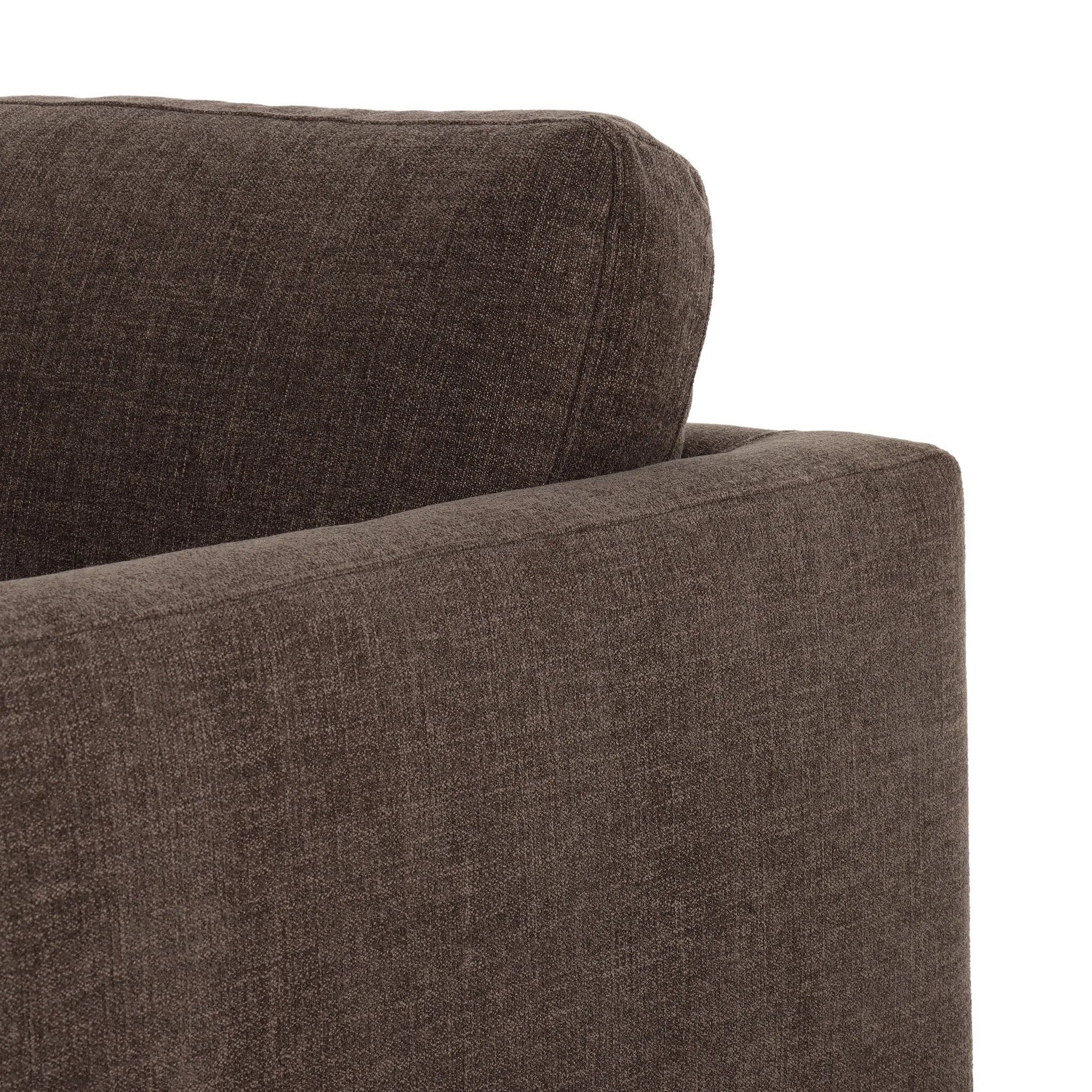 Classic goes contemporary. A brown-finished parawood base supports low, deep seating of high-performance fabric, with track arms for a clean touch.As enthusiasts of natural aesthetics at Amethyst, we love the warm modern inspired Everly Sofa - Landale Charcoal. This item pairs well with other brands such as Ethnicraft and is perfect for loft homes Amethyst Home provides interior design, new home construction design consulting, vintage area rugs, and lighting in the Park City metro area.
