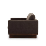 Classic goes contemporary. A brown-finished parawood base supports low, deep seating of high-performance fabric, with track arms for a clean touch.As enthusiasts of natural aesthetics at Amethyst, we love the warm modern inspired Everly Sofa - Landale Charcoal. This item pairs well with other brands such as Ethnicraft and is perfect for loft homes Amethyst Home provides interior design, new home construction design consulting, vintage area rugs, and lighting in the Portland metro area.