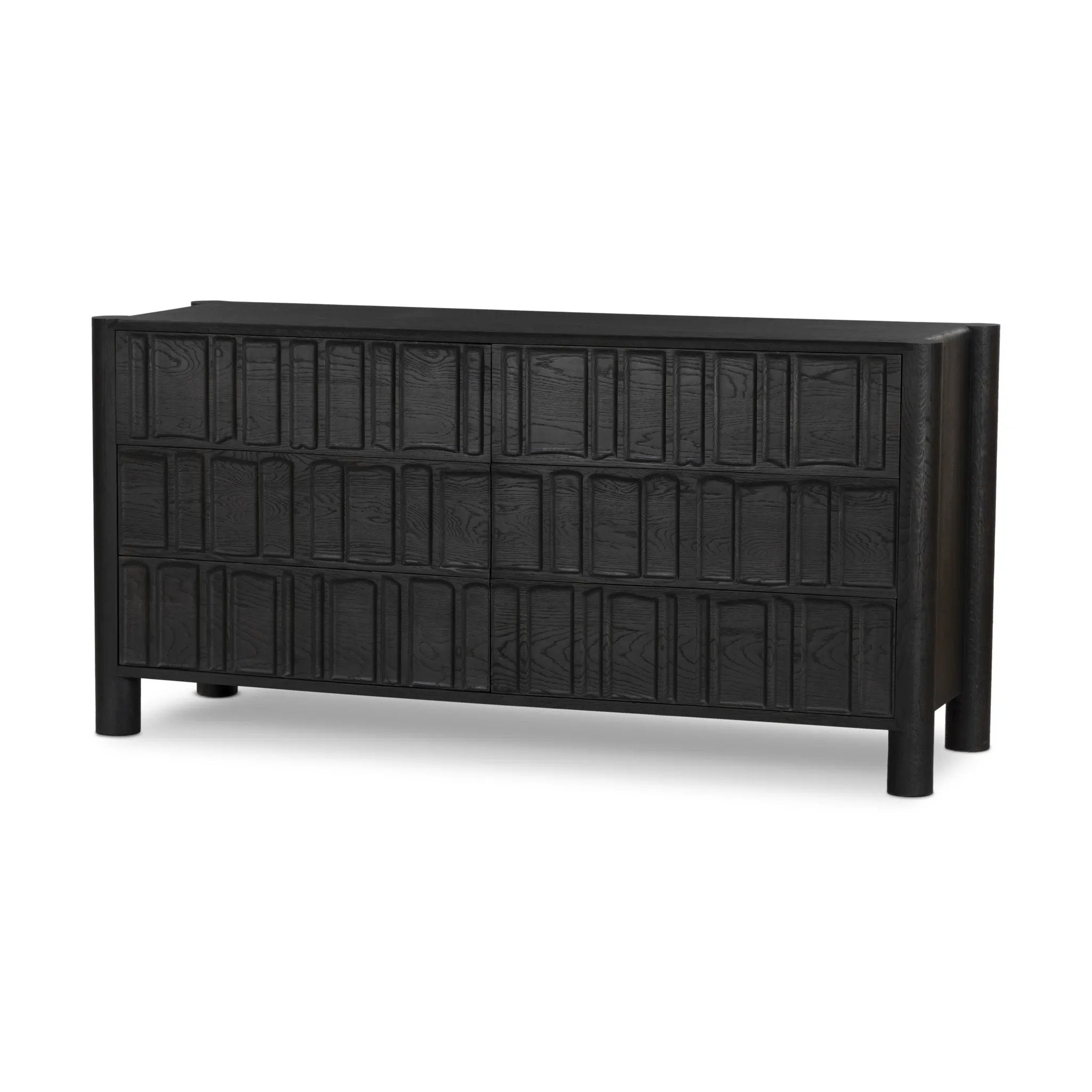 Ezri Carved Black Oak 6 Drawer Dresser Ezri Carved Black Oak 6 Drawer Dresser
