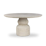 This outdoor dining table brings a fresh take to the classic pedestal silhouette. Shaped in an aged concrete that has lots of character and depth for an authentically weathered look. Cover or store inside during inclement weather and when not in use. Amethyst Home provides interior design, new home construction design consulting, vintage area rugs, and lighting in the Nashville metro area.
