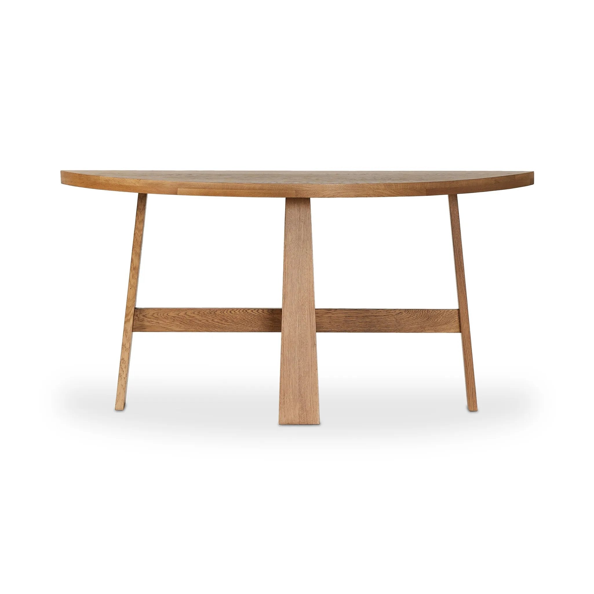 Featuring Fara Light Brown Oak Console Table by Four Hands at Amethyst Home. Made from light brown oak, a tripod base supports a uniquely shaped tabletop for a look that feels both simple and artistic.Overall Dimensions: 60.00"w x 18.00"d x 30.00"hWeight : 42.55 lbsMaterials: Solid Oak. Amethyst Home provides interior design, new home construction design consulting, vintage area rugs, and lighting in the Portland metro area.