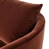 Casual and sculpted, velvety auburn fabric and a pill-shaped chaise take this lounger to the next level Amethyst Home provides interior design, new home construction design consulting, vintage area rugs, and lighting in the Monterey metro area.