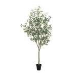 High-quality construction crafts the branches and disc-shaped leaves of this faux eucalyptus tree, for a realistic look that's designed for easy living. Ships in a black plastic liner pot. For indoor use only Amethyst Home provides interior design, new home construction design consulting, vintage area rugs, and lighting in the Laguna Beach metro area.