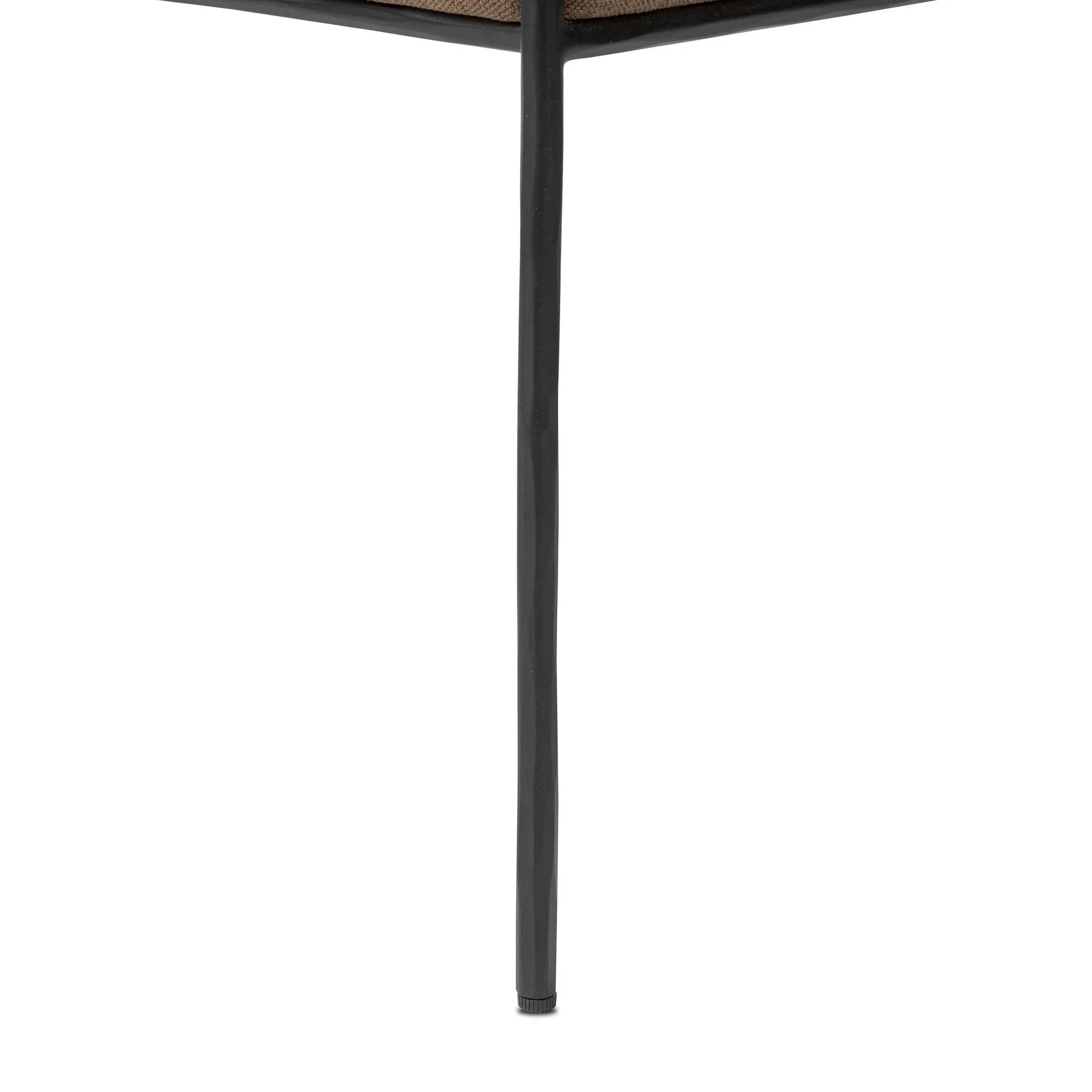 A simple yet timeless dining look, prime for the head of the table. Hammered iron frames a squared seat and bolster back upholstered in high-performance fabric. Free of PFAS, soft and easy to clean, Crypton® performance fabric is specially engineered for protection against stains, moisture and odor Amethyst Home provides interior design, new home construction design consulting, vintage area rugs, and lighting in the Dallas metro area.