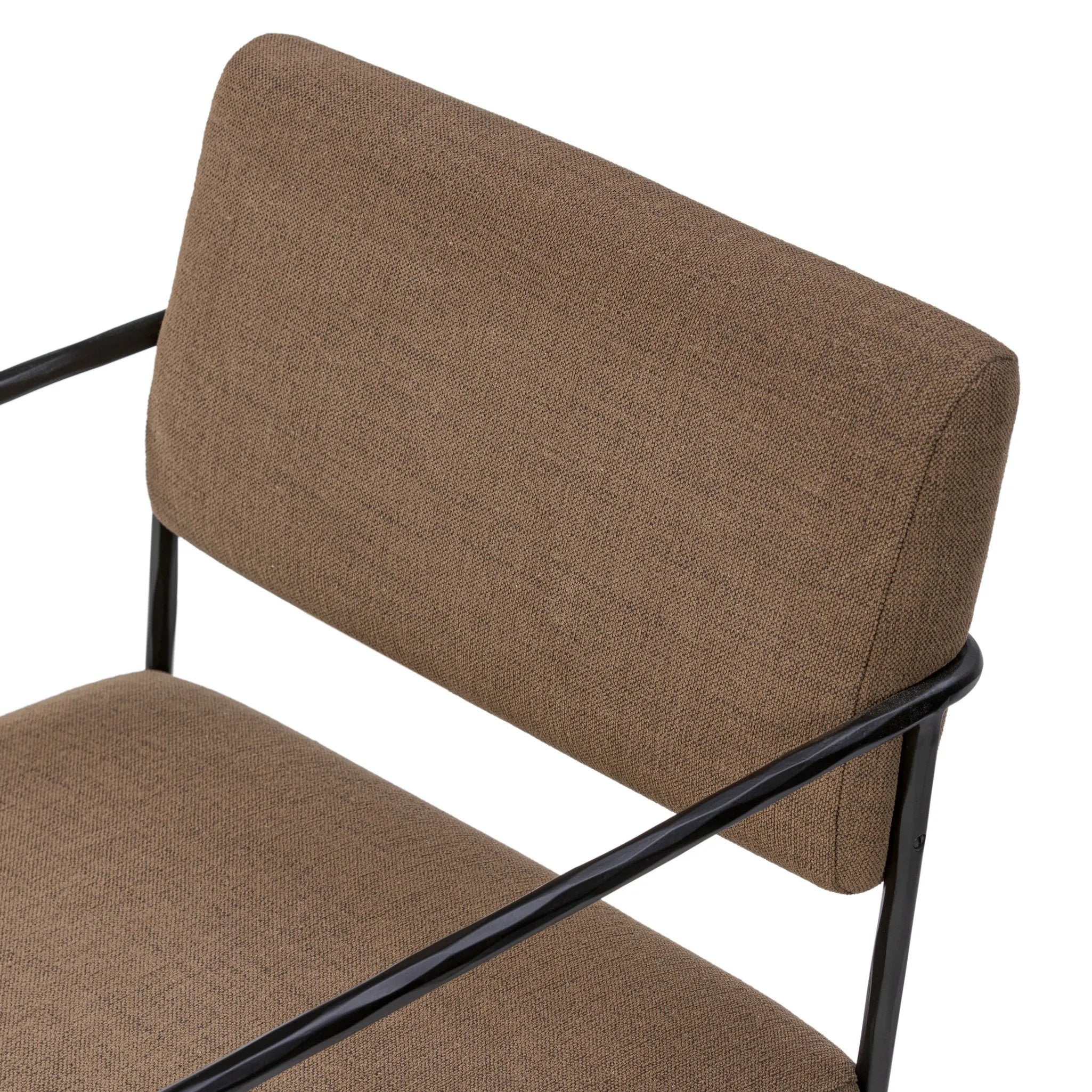 A simple yet timeless dining look, prime for the head of the table. Hammered iron frames a squared seat and bolster back upholstered in high-performance fabric. Free of PFAS, soft and easy to clean, Crypton® performance fabric is specially engineered for protection against stains, moisture and odor Amethyst Home provides interior design, new home construction design consulting, vintage area rugs, and lighting in the Salt Lake City metro area.