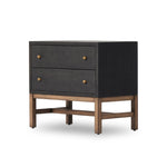 Featuring Fiona Black Raffia Nightstand by Four Hands at Amethyst Home. Woven black raffia offers a texture-driven take on bedside storage. Antique brass-finished iron hardware adorns dual drawers supported by a solid mahogany base.Overall Dimensions: 30.00"w x 17.00"d x 26.50"hWeight : 59.74 lbsMaterials: Sugar Palm, Solid Mahogany, Iron. Amethyst Home provides interior design, new home construction design consulting, vintage area rugs, and lighting in the Charlotte metro area.