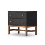 Featuring Fiona Black Raffia Nightstand by Four Hands at Amethyst Home. Woven black raffia offers a texture-driven take on bedside storage. Antique brass-finished iron hardware adorns dual drawers supported by a solid mahogany base.Overall Dimensions: 30.00"w x 17.00"d x 26.50"hWeight : 59.74 lbsMaterials: Sugar Palm, Solid Mahogany, Iron. Amethyst Home provides interior design, new home construction design consulting, vintage area rugs, and lighting in the Charlotte metro area.