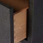 Featuring Fiona Black Raffia Nightstand by Four Hands at Amethyst Home. Woven black raffia offers a texture-driven take on bedside storage. Antique brass-finished iron hardware adorns dual drawers supported by a solid mahogany base.Overall Dimensions: 30.00"w x 17.00"d x 26.50"hWeight : 59.74 lbsMaterials: Sugar Palm, Solid Mahogany, Iron. Amethyst Home provides interior design, new home construction design consulting, vintage area rugs, and lighting in the Nashville metro area.