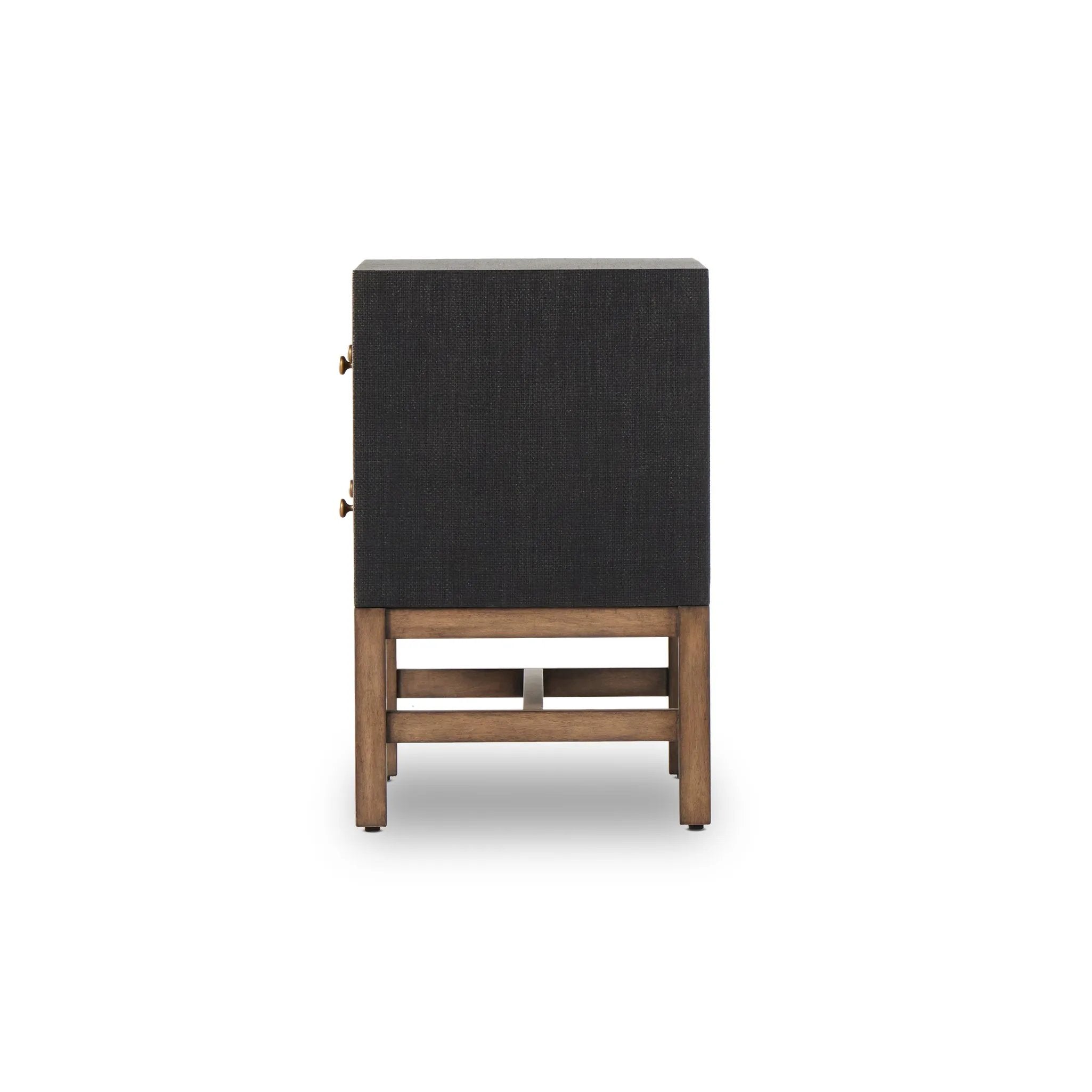 Featuring Fiona Black Raffia Nightstand by Four Hands at Amethyst Home. Woven black raffia offers a texture-driven take on bedside storage. Antique brass-finished iron hardware adorns dual drawers supported by a solid mahogany base.Overall Dimensions: 30.00"w x 17.00"d x 26.50"hWeight : 59.74 lbsMaterials: Sugar Palm, Solid Mahogany, Iron. Amethyst Home provides interior design, new home construction design consulting, vintage area rugs, and lighting in the Portland metro area.