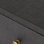 Featuring Fiona Black Raffia Nightstand by Four Hands at Amethyst Home. Woven black raffia offers a texture-driven take on bedside storage. Antique brass-finished iron hardware adorns dual drawers supported by a solid mahogany base.Overall Dimensions: 30.00"w x 17.00"d x 26.50"hWeight : 59.74 lbsMaterials: Sugar Palm, Solid Mahogany, Iron. Amethyst Home provides interior design, new home construction design consulting, vintage area rugs, and lighting in the Tampa metro area.