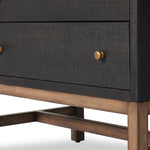 Featuring Fiona Black Raffia Nightstand by Four Hands at Amethyst Home. Woven black raffia offers a texture-driven take on bedside storage. Antique brass-finished iron hardware adorns dual drawers supported by a solid mahogany base.Overall Dimensions: 30.00"w x 17.00"d x 26.50"hWeight : 59.74 lbsMaterials: Sugar Palm, Solid Mahogany, Iron. Amethyst Home provides interior design, new home construction design consulting, vintage area rugs, and lighting in the Winter Garden metro area.