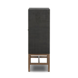 Featuring Fiona Russet Mahogany Bar Cabinet by Four Hands at Amethyst Home. Woven black raffia places a texture-driven twist on cabinetry. Simple hardware finished in an antique brass, all supported by an open, airy base of solid mahogany.Overall Dimensions: 40.00"w x 18.00"d x 52.00"hWeight : 157.63 lbsMaterials: Solid Mahogany, Iron, Sugar Palm. Amethyst Home provides interior design, new home construction design consulting, vintage area rugs, and lighting in the Scottsdale metro area.