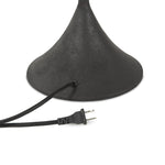 Textures and deep hues unite for this table lamp's beautiful glow. The overscale scalloped shade features a dark canvas exterior covering an antiqued brass interior, and wrought iron pull chains adjust each lightbulb in Baroque-era form Amethyst Home provides interior design, new home construction design consulting, vintage area rugs, and lighting in the Nashville metro area.