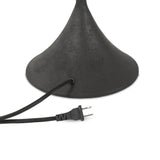 Textures and deep hues unite for this table lamp's beautiful glow. The overscale scalloped shade features a dark canvas exterior covering an antiqued brass interior, and wrought iron pull chains adjust each lightbulb in Baroque-era form Amethyst Home provides interior design, new home construction design consulting, vintage area rugs, and lighting in the Nashville metro area.