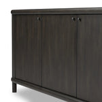 Large cylinder framework defines this oak sideboard with a warm oak finish. Curved lines add softness, while delicate hardware provides a visual contrast against the sideboard's substantial size Amethyst Home provides interior design, new home construction design consulting, vintage area rugs, and lighting in the Scottsdale metro area.