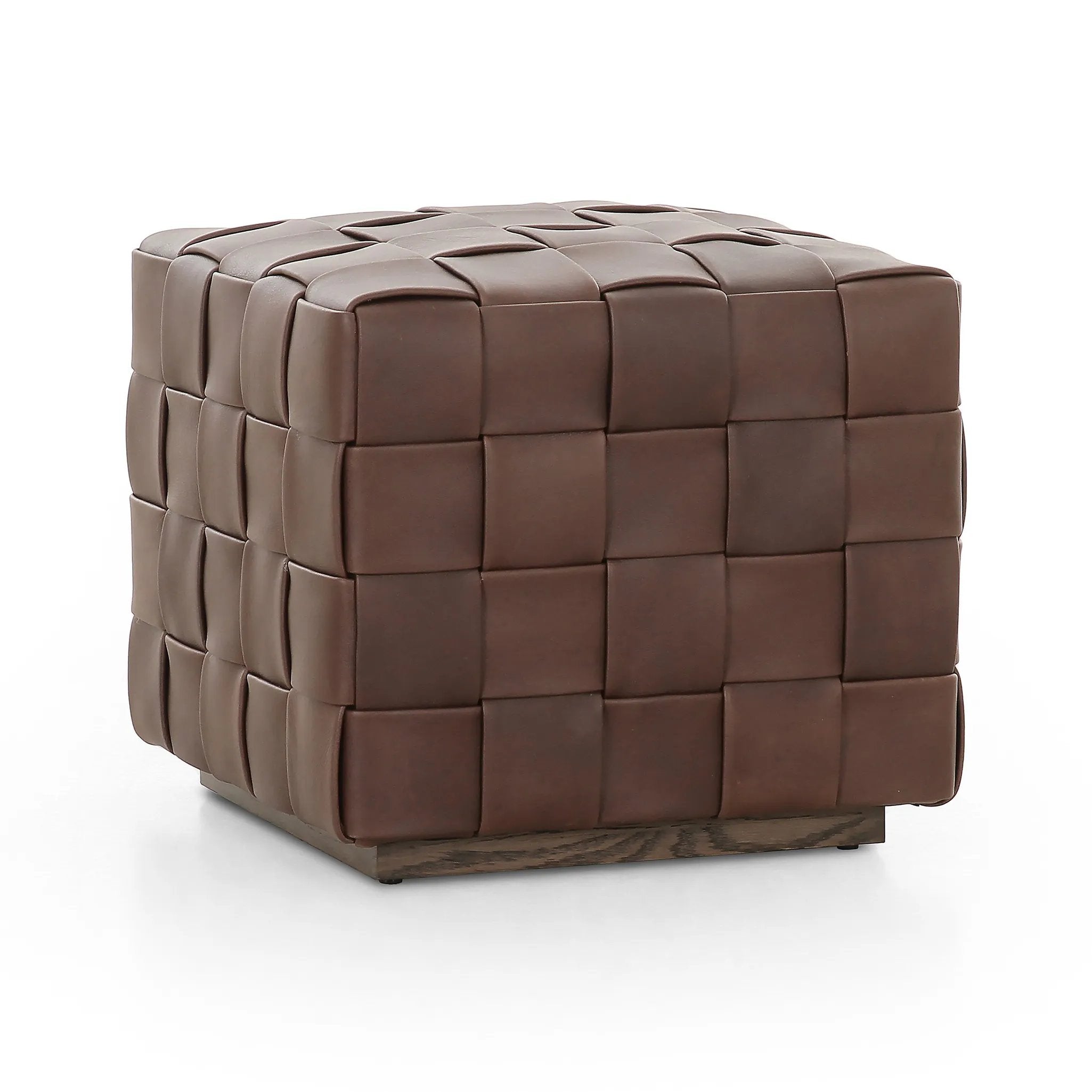 Featuring Flores Lorento Cigar Ottoman by Four Hands at Amethyst Home. Soft, specialized top-grain leather is hand-woven, crafting a look of a treasured vintage find. Use as bonus seating or style with a tray for an extra surface.Overall Dimensions: 19.50"w x 19.50"d x 17.00"hWeight : 31.31 lbsMaterials: Top Grain Leather, Solid Oak, 100% Polyester. Amethyst Home provides interior design, new home construction design consulting, vintage area rugs, and lighting in the Los Angeles metro area.