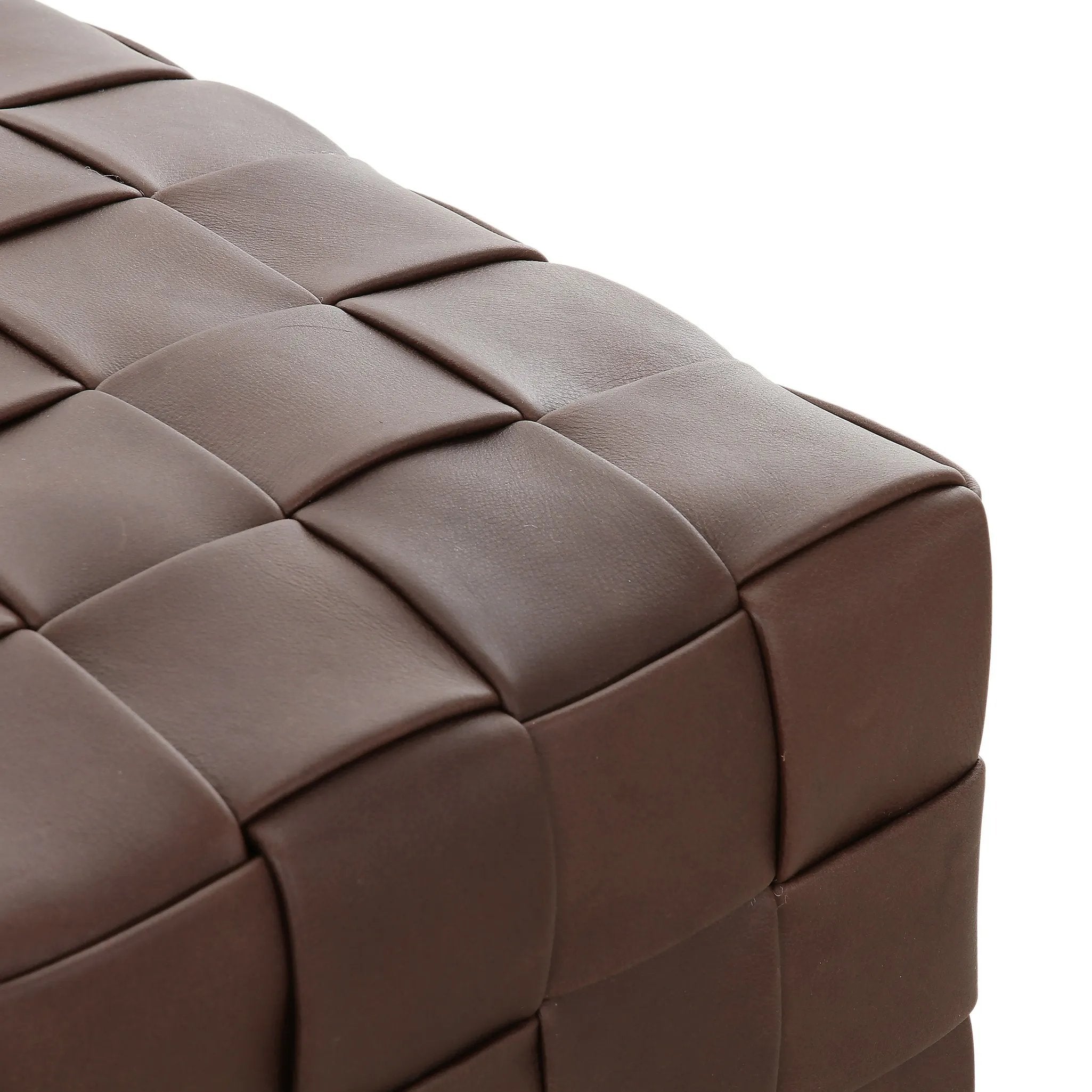 Featuring Flores Lorento Cigar Ottoman by Four Hands at Amethyst Home. Soft, specialized top-grain leather is hand-woven, crafting a look of a treasured vintage find. Use as bonus seating or style with a tray for an extra surface.Overall Dimensions: 19.50"w x 19.50"d x 17.00"hWeight : 31.31 lbsMaterials: Top Grain Leather, Solid Oak, 100% Polyester. Amethyst Home provides interior design, new home construction design consulting, vintage area rugs, and lighting in the Washington metro area.