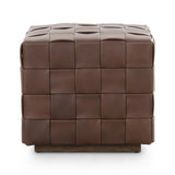 Featuring Flores Lorento Cigar Ottoman by Four Hands at Amethyst Home. Soft, specialized top-grain leather is hand-woven, crafting a look of a treasured vintage find. Use as bonus seating or style with a tray for an extra surface.Overall Dimensions: 19.50"w x 19.50"d x 17.00"hWeight : 31.31 lbsMaterials: Top Grain Leather, Solid Oak, 100% Polyester. Amethyst Home provides interior design, new home construction design consulting, vintage area rugs, and lighting in the Winter Garden metro area.