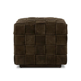 Soft, specialized top-grain leather is hand-woven, crafting a look of a treasured vintage find. Use as bonus seating or style with a tray for an extra surface Amethyst Home provides interior design, new home construction design consulting, vintage area rugs, and lighting in the Charlotte metro area.