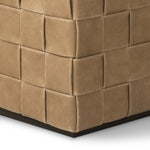 Featuring Flores Palermo Drift Ottoman by Four Hands at Amethyst Home. Soft, specialized top-grain leather is hand-woven, crafting a look of a treasured vintage find. Use as bonus seating or style with a tray for an extra surface.Overall Dimensions: 19.50"w x 19.50"d x 17.00"hWeight : 31.31 lbsMaterials: Top Grain Leather, Solid Oak, 100% Polyester. Amethyst Home provides interior design, new home construction design consulting, vintage area rugs, and lighting in the Kansas City metro area.