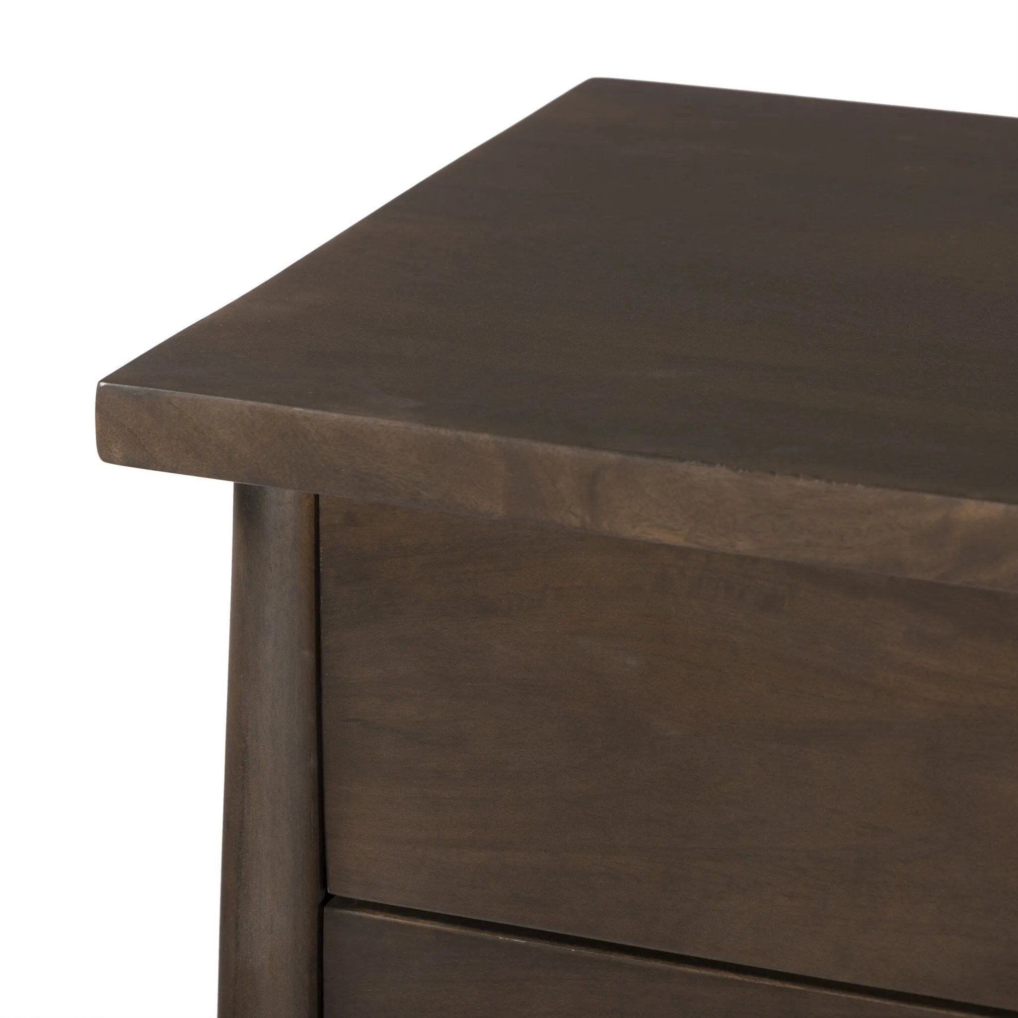 Inspired by French antique design, this dresser stands on round tapered legs with a prominent overhang top. Made of mango wood with cast iron key ring pulls, six drawers make it a versatile addition to the bedroom Amethyst Home provides interior design, new home construction design consulting, vintage area rugs, and lighting in the Park City metro area.