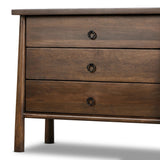 Inspired by French antique design, this dresser stands on round tapered legs with a prominent overhang top. Made of mango wood with cast iron key ring pulls, three drawers make it a versatile choice as a dresser or nightstand.Collection: May Amethyst Home provides interior design, new home construction design consulting, vintage area rugs, and lighting in the Omaha metro area.
