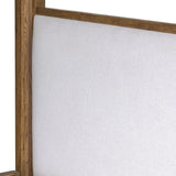 Minimalist and modern, this platform-style canopy bed is framed to a low profile and softened with an upholstered headboard. 