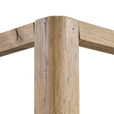 Minimalist and modern, this platform-style canopy bed is framed to a low profile and softened with an upholstered headboard. 