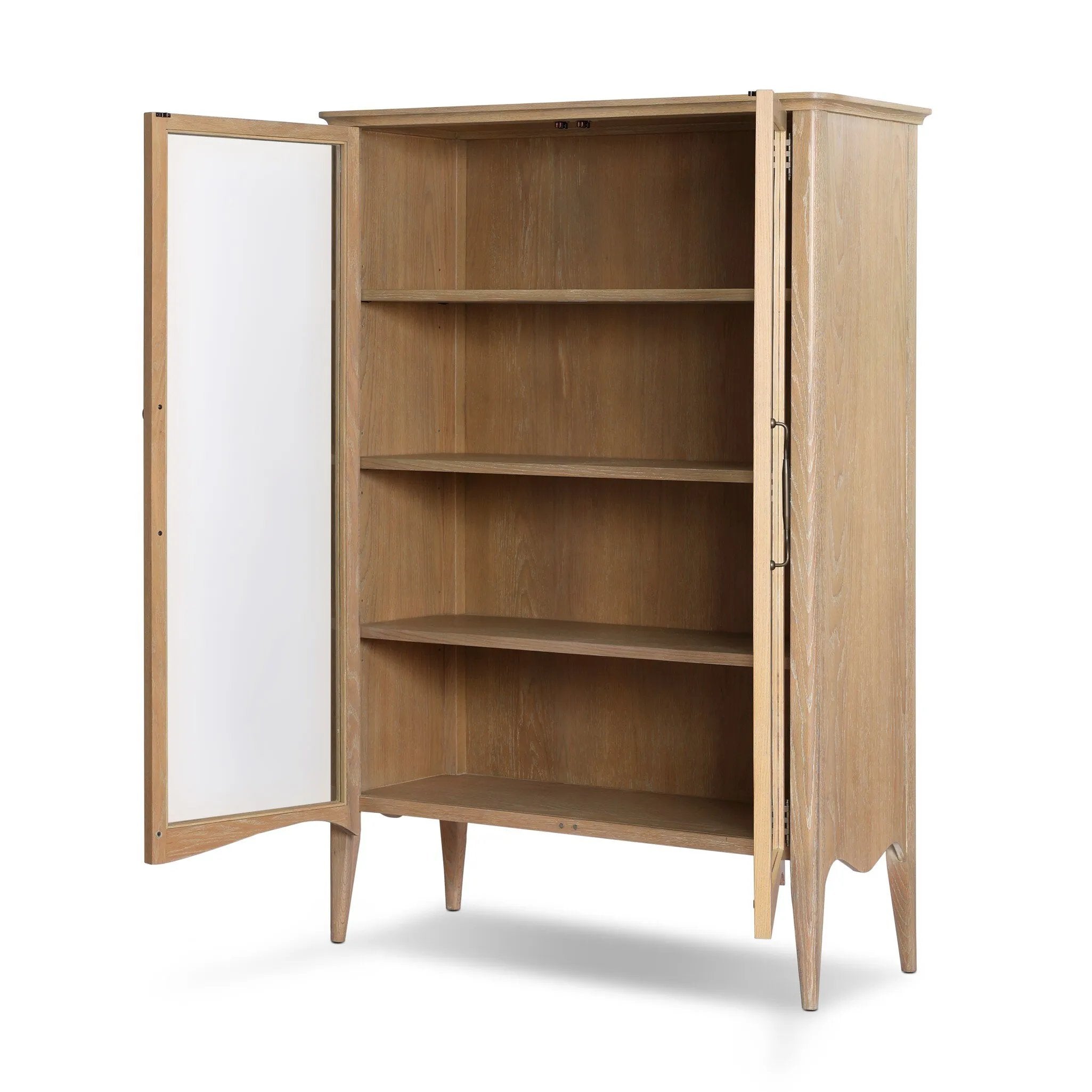 Traditional design defines this light-finished oak cabinet. Simple, clean side panels highlight a softly curved bottom frame. Steel handles in a copper patina finish add a unique touch.As fans of wabi sabi design at Amethyst, we love the nature inspired Gates Cabinet - Light Natural Oak Veneer. Amethyst Home provides interior design, new home construction design consulting, vintage area rugs, and lighting in the Monterey metro area.