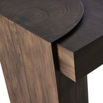 Made from thick-cut oak with a deep, dark brown finish, an asymmetric base features pillar-style legs, with an oyster-cut detail on the top of each leg. The result: a show-stopping silhouette. This item has limited online distribution and may not be sold on websites without prior approval. Visit the FAQ page in our Help Center for more details. Amethyst Home provides interior design, new home construction design consulting, vintage area rugs, and lighting in the Charlotte metro area.