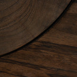 Made from thick-cut oak with a deep, dark brown finish, an asymmetric base features pillar-style legs, with an oyster-cut detail on the top of each leg. The result: a show-stopping silhouette. This item has limited online distribution and may not be sold on websites without prior approval. Visit the FAQ page in our Help Center for more details. Amethyst Home provides interior design, new home construction design consulting, vintage area rugs, and lighting in the Dallas metro area.