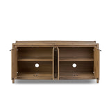 The traditional spindle structure brought to modern speed. Made from weathered oak, the sideboard brings generous storage space to dining and entertaining, working into a range of spaces and collections with ease. Simple cylindrical hardware is finished in an aged bronze Amethyst Home provides interior design, new home construction design consulting, vintage area rugs, and lighting in the Charlotte metro area.