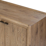 The traditional spindle structure brought to modern speed. Made from weathered oak, the sideboard brings generous storage space to dining and entertaining, working into a range of spaces and collections with ease. Simple cylindrical hardware is finished in an aged bronze Amethyst Home provides interior design, new home construction design consulting, vintage area rugs, and lighting in the Des Moines metro area.