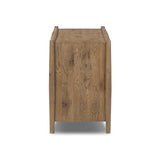 The traditional spindle structure brought to modern speed. Made from weathered oak, the sideboard brings generous storage space to dining and entertaining, working into a range of spaces and collections with ease. Simple cylindrical hardware is finished in an aged bronze Amethyst Home provides interior design, new home construction design consulting, vintage area rugs, and lighting in the Monterey metro area.