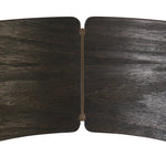 Inspired by simple Scandinavian styling, a dark-finished parawood stool's slit-back metal inlay adds a decorative touch. Easy curves from bent wood give a smooth silhouette. Upholstered with a thin seat cushion upholstered in black performance fabric, perfect for everyday dining. Amethyst Home provides interior design, new home construction design consulting, vintage area rugs, and lighting in the Seattle metro area.