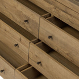 Featuring Grand Honey  Brown Oak Veneer Cabinet by Four Hands at Amethyst Home. Large, traditional cabinetry of honey-finished oak brings a timeless look — and plenty of storage — to any room in the house. Sliding glass doors modernize this heritage-inspired piece, so you can style your favorite books and belongings. Six roomy drawers create endless storage. Amethyst Home provides interior design, new home construction design consulting, vintage area rugs, and lighting in the San Diego metro area.