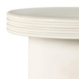 Statuesque and streamlined, an outdoor end table is crafted of smooth solid concrete and detailed with ribbed edging on top. Cover or store indoors during inclement weather and when not in use.As enthusiasts of wabi sabi design at Amethyst, we love the warm modern inspired Grecia Outdoor End Table. Amethyst Home provides interior design, new home construction design consulting, vintage area rugs, and lighting in the Omaha metro area.