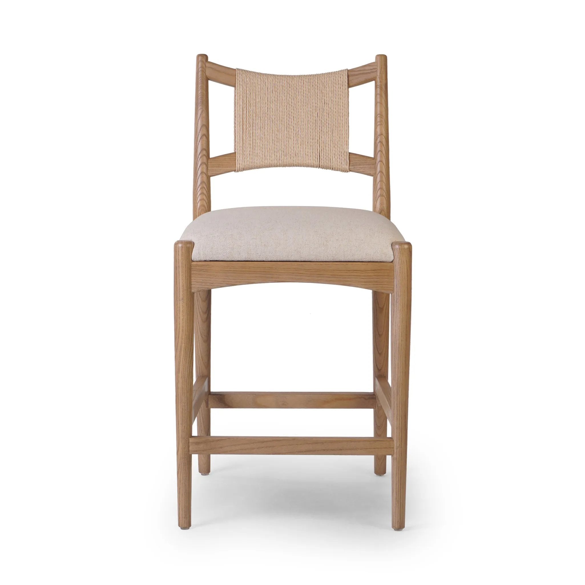 Featuring Haddon Antwerp Natural Counter Stool by Four Hands at Amethyst Home. A curved back wrapped and textural woven paper cord take this everyday counter stool to new heights. Natural nettlewood frames a linen-blend seat for a clean look.Overall Dimensions: 19.75"w x 23.25"d x 39.25"hWeight : 19.51 lbsMaterials: 39% Linen, 35% Cotton, 26% Polyester, So. Amethyst Home provides interior design, new home construction design consulting, vintage area rugs, and lighting in the Des Moines metro area.