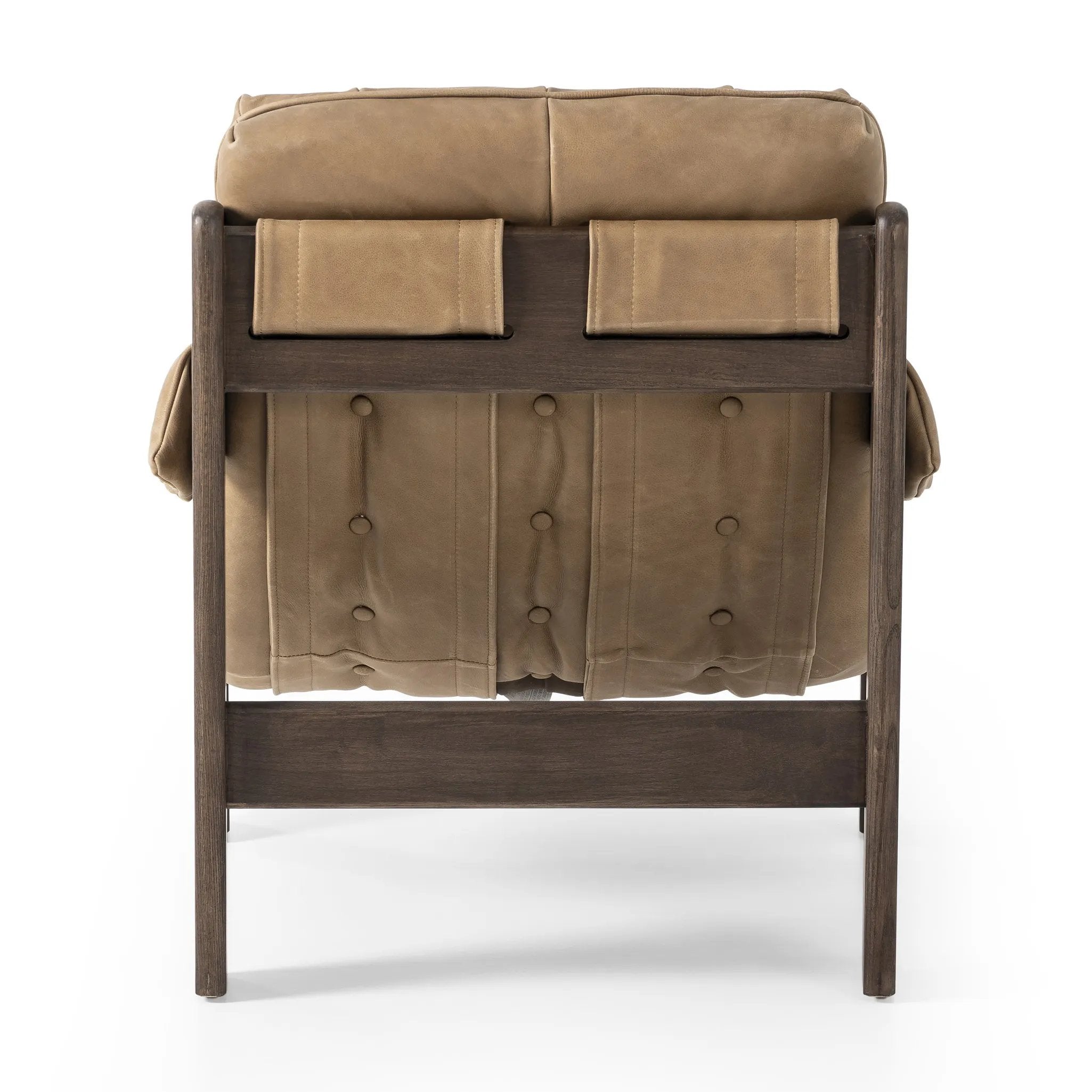 Featuring Halston Palermo Drift Chair by Four Hands at Amethyst Home. Dramatically tufted and angled for comfort, this Seventies-inspired sling seat is made from thick-cut top-grain leather in an earthy taupe, with wide brown ash framing. A plump, pronounced grain accentuates leather's natural markings for a supple, lived-in look.Overall Dimensions: 30.00". Amethyst Home provides interior design, new home construction design consulting, vintage area rugs, and lighting in the Des Moines metro area.