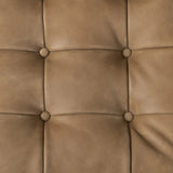 Featuring Halston Palermo Drift Chair by Four Hands at Amethyst Home. Dramatically tufted and angled for comfort, this Seventies-inspired sling seat is made from thick-cut top-grain leather in an earthy taupe, with wide brown ash framing. A plump, pronounced grain accentuates leather's natural markings for a supple, lived-in look.Overall Dimensions: 30.00. Amethyst Home provides interior design, new home construction design consulting, vintage area rugs, and lighting in the Los Angeles metro area.