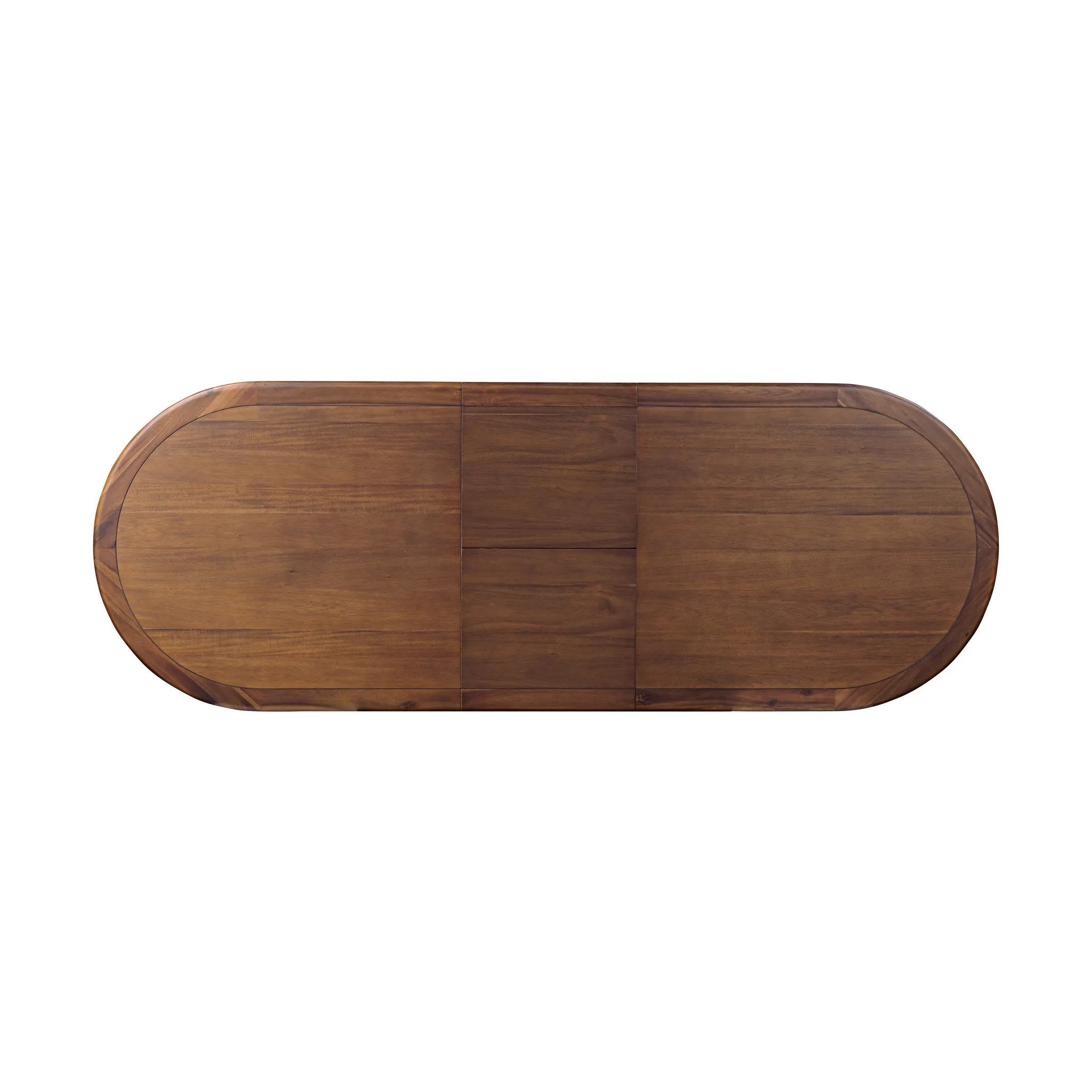 Design with flexibility. Finished in a warm toasted walnut, an oval acacia tabletop, cone-tapered legs and iron detailing speak to Scandinavian modernism. Expansion from 84" to 104" means more space when company calls Amethyst Home provides interior design, new home construction design consulting, vintage area rugs, and lighting in the Park City metro area.