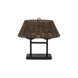 Featuring Harwick Jet Black Table Lamp by Four Hands at Amethyst Home. Craft a warm vibe in any space with a texture-driven table lamp of brown-finished rattan. Black iron shapes a double-arm base with traditional ogee-edge detailing, while a pill-shaped woven shade lets light through to set just the right mood.Overall Dimensions: 20.00"w x 14.00"d x 19.50"hWe. Amethyst Home provides interior design, new home construction design consulting, vintage area rugs, and lighting in the Dallas metro area.