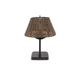 Featuring Harwick Jet Black Table Lamp by Four Hands at Amethyst Home. Craft a warm vibe in any space with a texture-driven table lamp of brown-finished rattan. Black iron shapes a double-arm base with traditional ogee-edge detailing, while a pill-shaped woven shade lets light through to set just the right mood.Overall Dimensions: 20.00"w x 14.00"d x 19.50"hW. Amethyst Home provides interior design, new home construction design consulting, vintage area rugs, and lighting in the Seattle metro area.