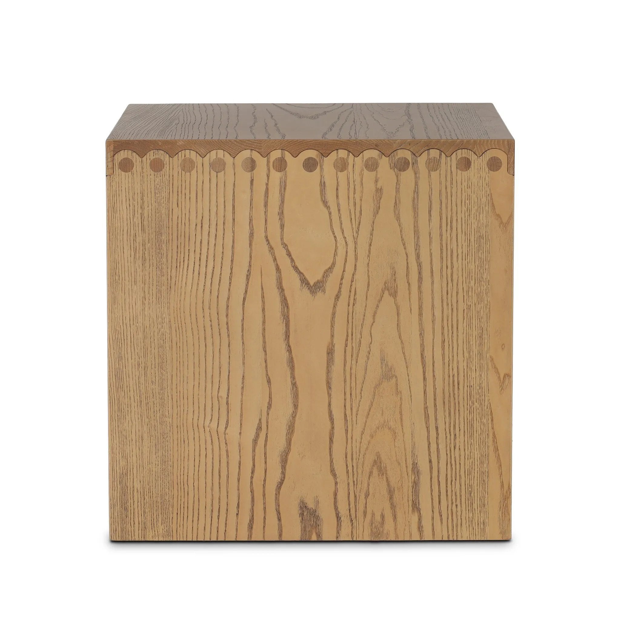 Simple waterfall shaping defined by subtle details. Grain-rich ash offers plenty of movement across the wood, meeting in a prominent scallop cutout detail on each edge for a bold addition of character to this end table. A design collaboration by Amber Lewis and Four Hands. Amethyst Home provides interior design, new home construction design consulting, vintage area rugs, and lighting in the San Diego metro area.