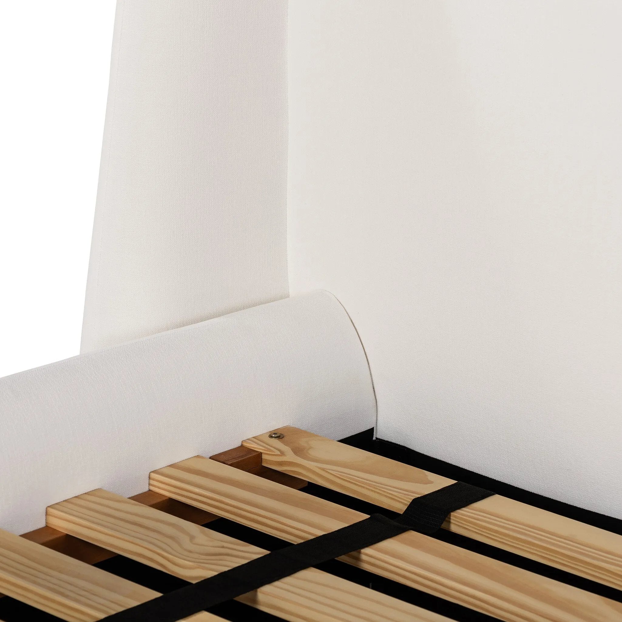 Angled wings anchor the sides of this reimagined shelter bed, grounding an upholstered bed frame. Off-white Crypton® performance fabric covers all-around cushioning. Crypton® performance fabric is specially engineered for protection against stains, moisture and odor Amethyst Home provides interior design, new home construction design consulting, vintage area rugs, and lighting in the San Diego metro area.